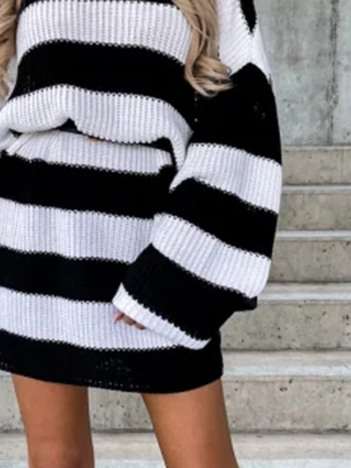 Two-Tone Striped Roll Neck Jumper Dress