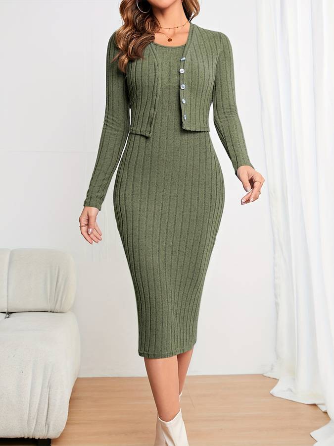 Elegant Midi Dress with Cardigan for Women