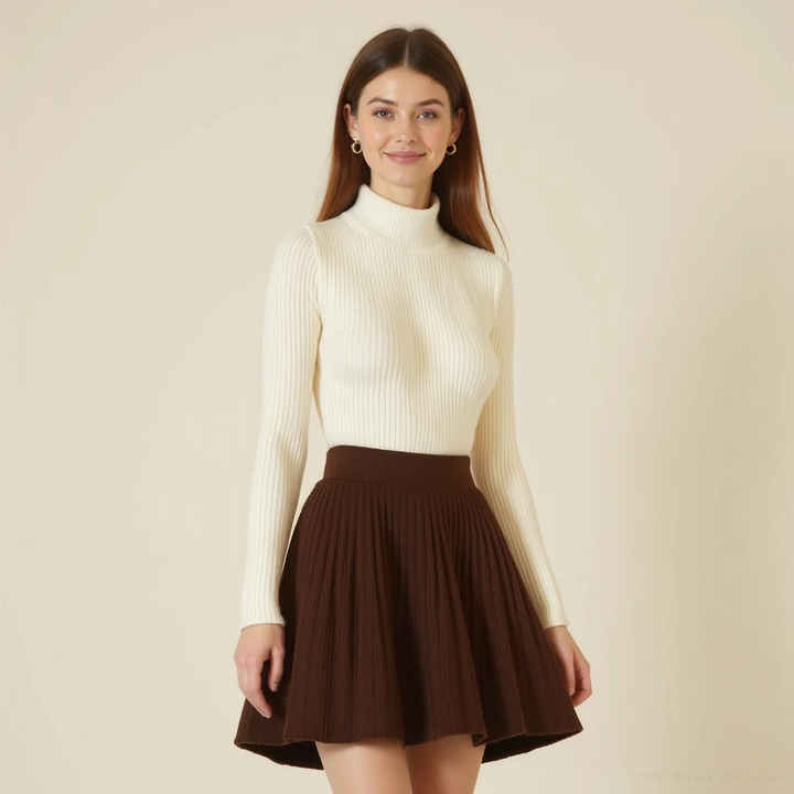Oxford Pleated Wool Mini Skirt