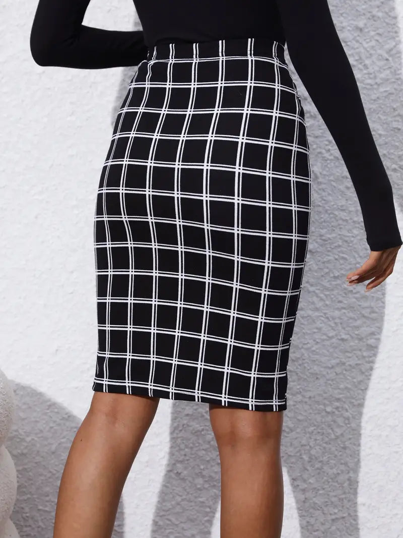 plaid print slim skirk for spring